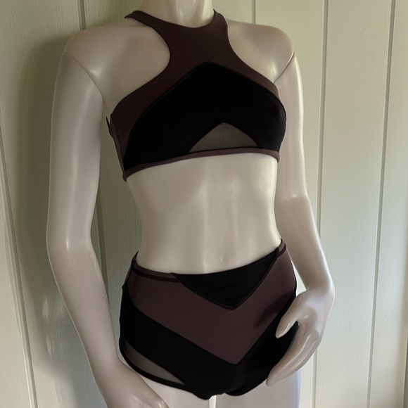 L*Space XS/S Two-piece Swimsuit, Black And Purple with Mesh Details - Picture 1 of 11